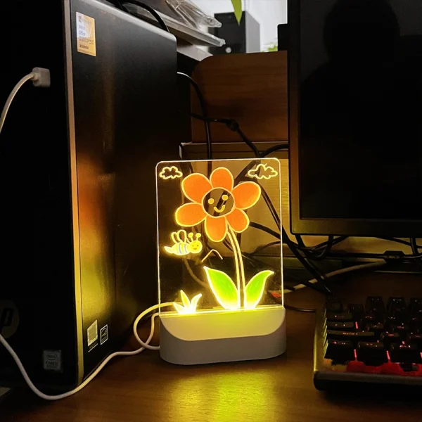 LED Lights Acrylic Message Board Erasable USB Drawing Board Bedroom Night Light Birthday Gift - Image 14