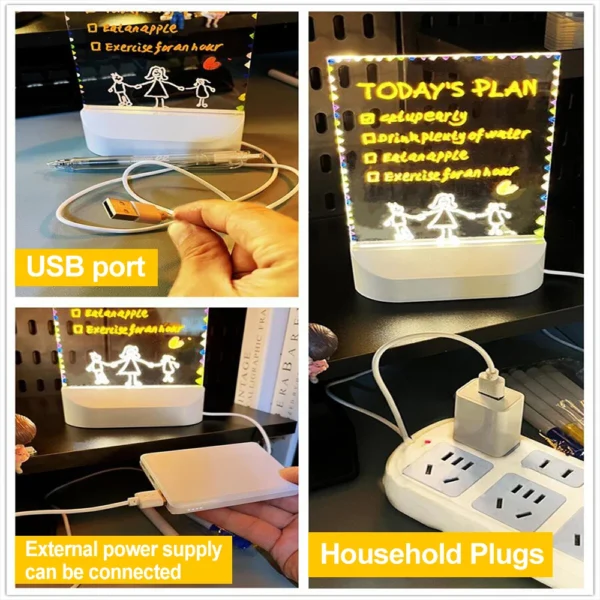 LED Lights Acrylic Message Board Erasable USB Drawing Board Bedroom Night Light Birthday Gift - Image 4