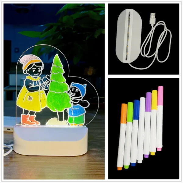 LED Lights Acrylic Message Board Erasable USB Drawing Board Bedroom Night Light Birthday Gift - Image 9