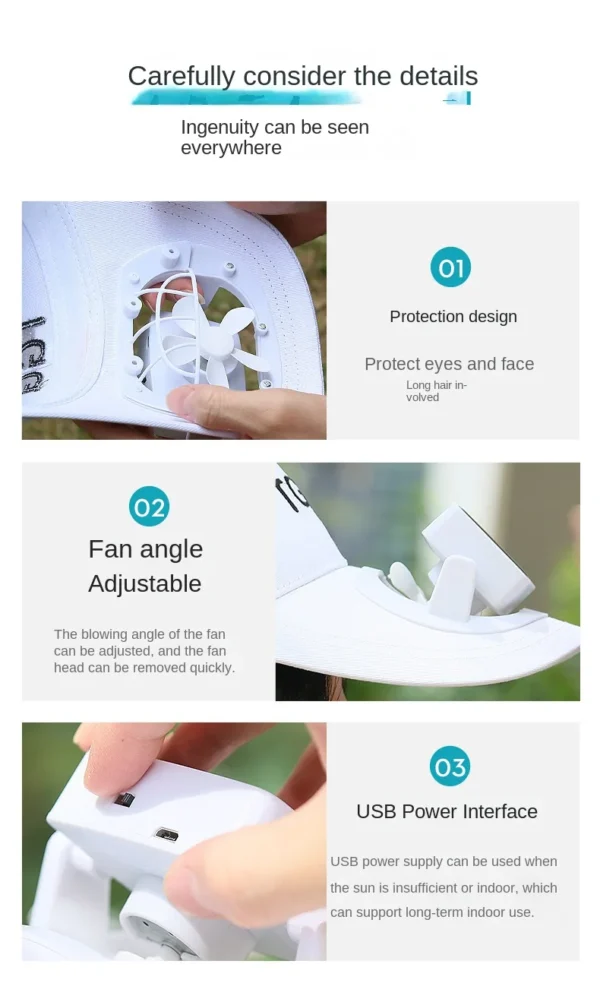 Men Women Hat Solar Energy&USB Charging Fan CapBaseball Hats with Cooling Fan Sun Protection Casual Outdoor - Image 11