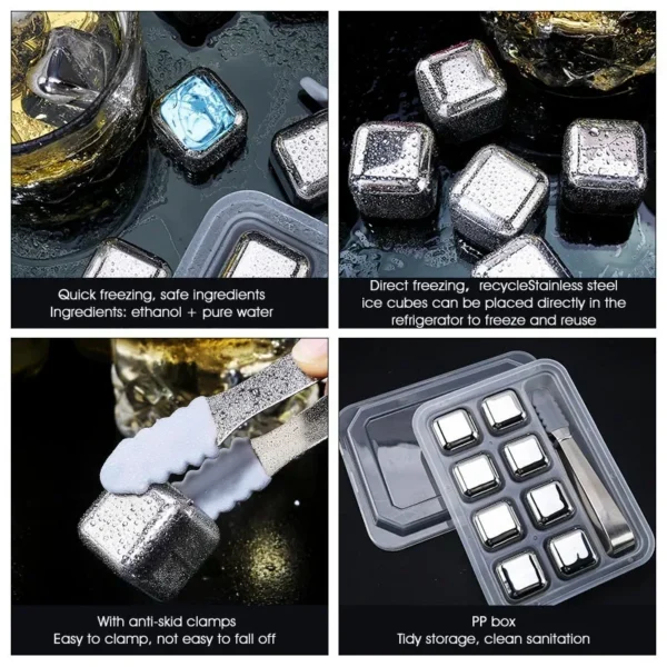 4/6/8PCS Stainless Steel Ice Cubes Set Reusable Chilling Stones for Whiskey Wine Wine Cooling Cube Chilling Rock Party Bar Tool - Image 17