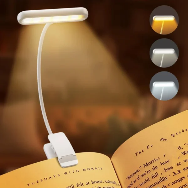 14Leds Book Light USB Rechargeable Reading Light Warm Cool White Daylight Portable Flexible Easy Clip Night Reading Lamp - Image 9