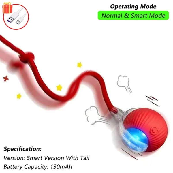 Cat Interactive Ball Toy, Automatic Rolling Ball with Tail, Rechargeable Smart Pet Interactive Toy, Intelligent Mouse for Cat - Image 11