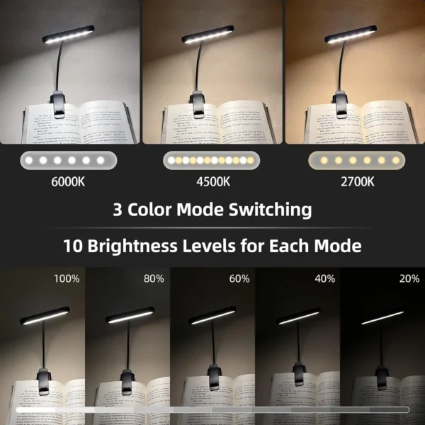 14Leds Book Light USB Rechargeable Reading Light Warm Cool White Daylight Portable Flexible Easy Clip Night Reading Lamp - Image 2