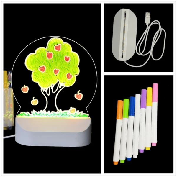 LED Lights Acrylic Message Board Erasable USB Drawing Board Bedroom Night Light Birthday Gift - Image 8