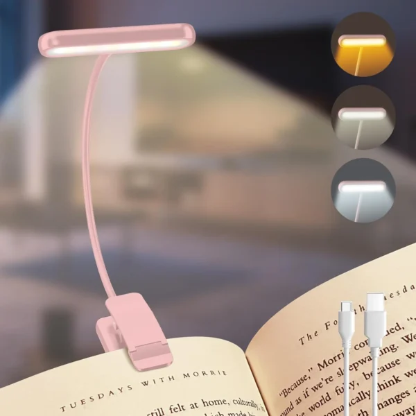 14Leds Book Light USB Rechargeable Reading Light Warm Cool White Daylight Portable Flexible Easy Clip Night Reading Lamp - Image 8