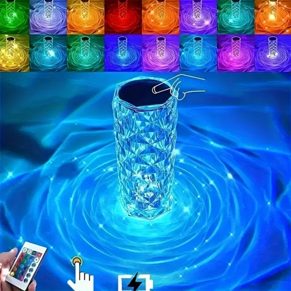 LED Night Light Crystal Touch Rose Table Lamp Rechargeable 16 Colour Romantic Table Lamp Bedroom Bedside Living Room Decoration - Image 2