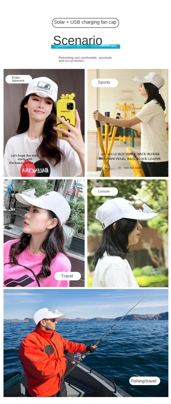 Men Women Hat Solar Energy&USB Charging Fan CapBaseball Hats with Cooling Fan Sun Protection Casual Outdoor - Image 10